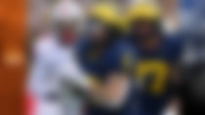 One of the most prolific running backs in Michigan program history, Blake Corum has rushed for 55 touchdowns in 43 games, including a nation-leading 24 in the 2023 campaign. (David Dermer/AP)