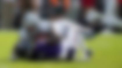 Las Vegas Raiders defensive end Maxx Crosby (98) sacks Baltimore Ravens quarterback Lamar Jackson (8) during the second half of an NFL football game, Sunday, Sept. 15, 2024, in Baltimore. (AP Photo/Stephanie Scarbrough)