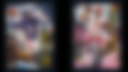 Kaiju cards show Caleb Williams (left) and Jayden Daniels (right) in images reminiscent of posters for Japanese monster movies. (Courtesy of Fanatics Collectibles.)
