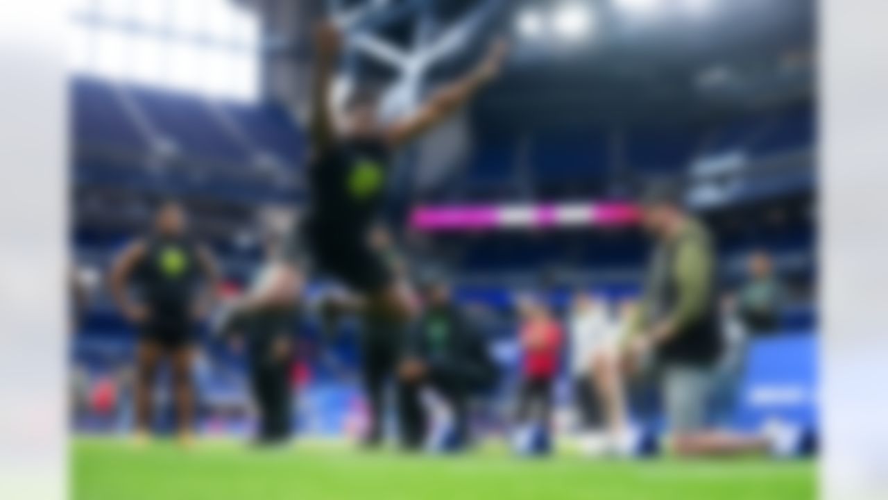 Southeastern Louisiana defensive lineman Kaleb Proctor (25) participates in the broad jump during the 2026 NFL Scouting Combine on Thursday, February 26, 2026 in Indianapolis, Indiana.