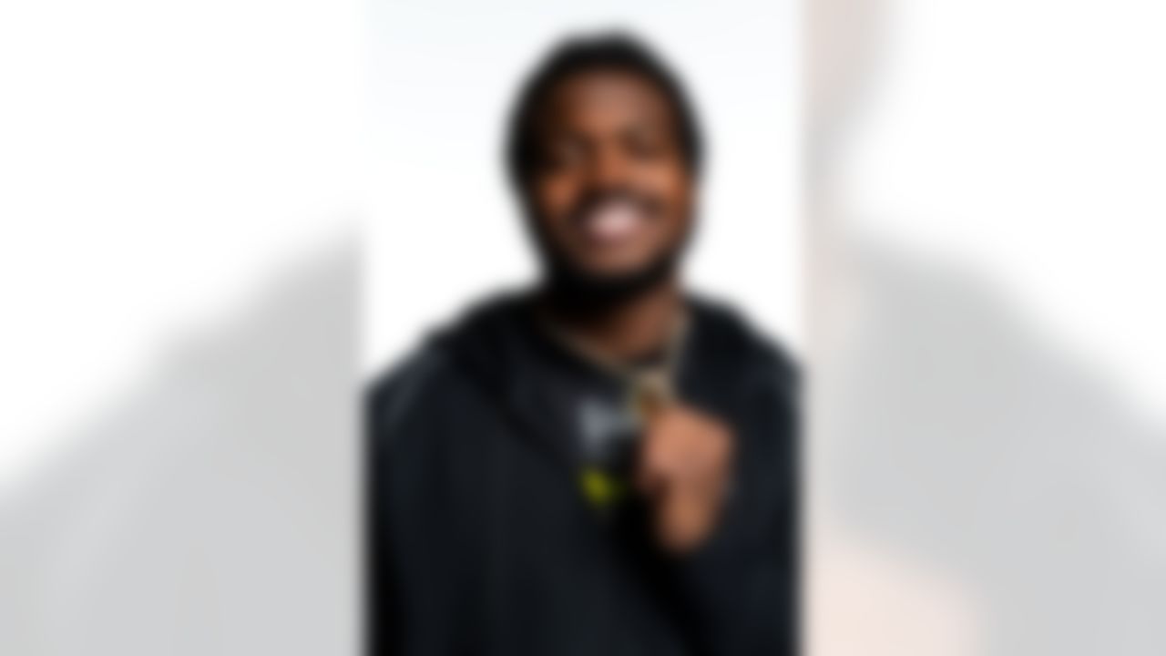 Miami defensive lineman Rueben Bain Jr. (32) poses for a portrait during the 2026 NFL Scouting Combine on Wednesday, February 25, 2026 in Indianapolis, Indiana.