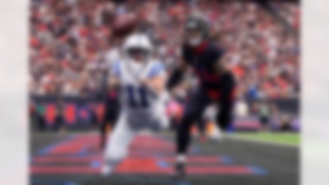 Indianapolis Colts wide receiver Michael Pittman Jr. (11) fails to make a catch in front of Houston Texans cornerback Derek Stingley Jr. (24) during the first half of an NFL football game in Houston, Sunday, Jan. 4, 2026.
