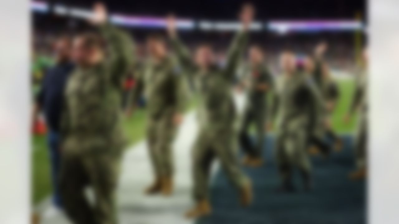 Members of the US Army are honored during an in game presentation during the NFL Super Bowl LX football game between the Seattle Seahawks and the New England Patriots on Sunday, February 8, 2026 in Santa Clara, Calif.