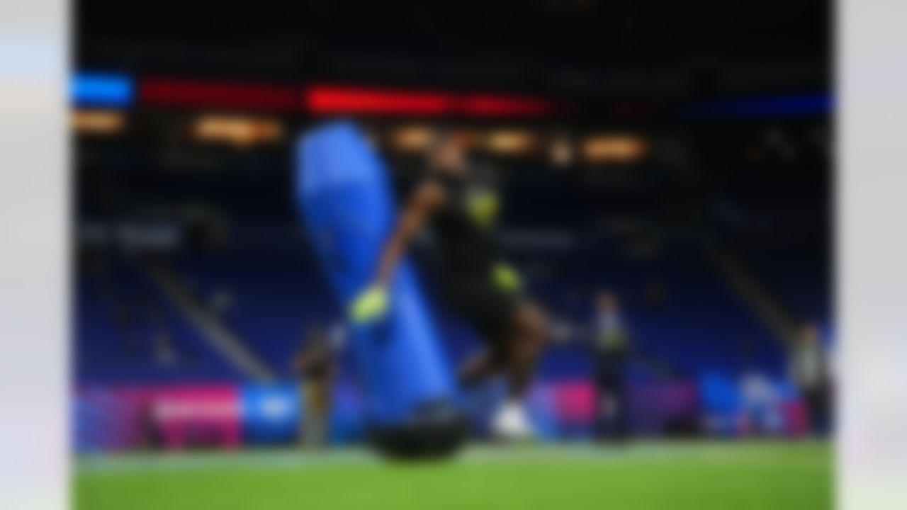 Alabama defensive lineman LT Overton (54) participates in a drill during the 2026 NFL Scouting Combine on Thursday, February 26, 2026 in Indianapolis, Indiana.