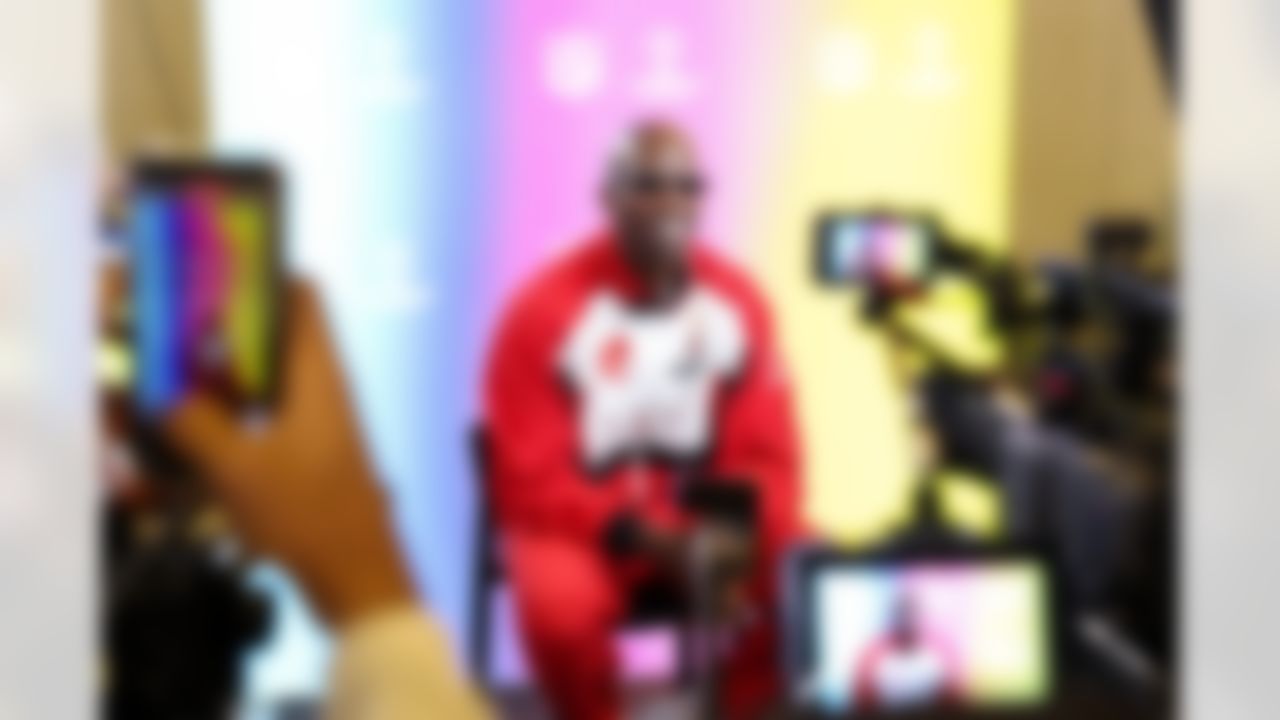 Former NFL wide receiver Chad Ochocinco Johnson on set at Radio Row ahead of the Super Bowl 60 football game on Wednesday, February 4, 2026 in San Francisco.