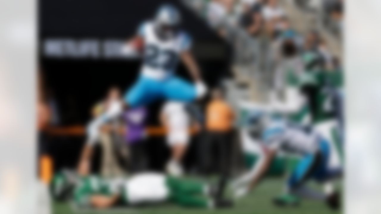 Carolina Panthers running back Trevor Etienne (23) carries the ball against the New York Jets during the second quarter of an NFL football game, Sunday, Oct. 19, 2025, in East Rutherford, N.J.