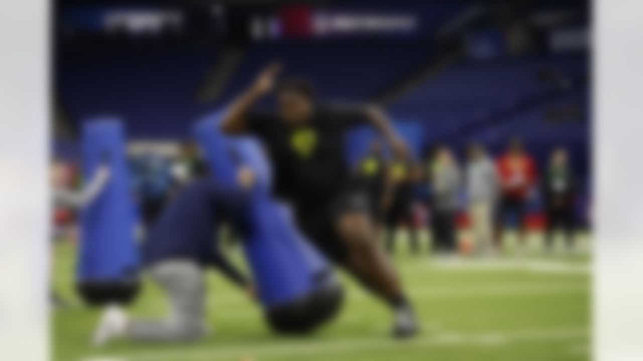 UCLA defensive lineman Gary Smith III (27) participates in a drill during the 2026 NFL Scouting Combine on Thursday, February 26, 2026 in Indianapolis, Indiana.