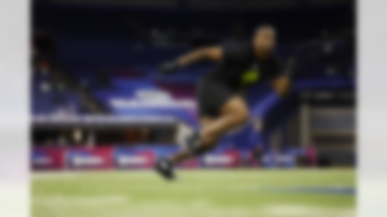 Oklahoma defensive lineman Marvin Jones Jr. (45) participates in a drill during the 2026 NFL Scouting Combine on Thursday, February 26, 2026 in Indianapolis, Indiana.