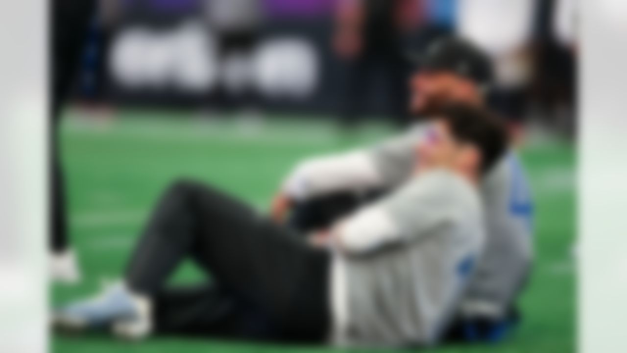 Dallas Cowboys quarterback Dak Prescott (4) and Los Angeles Rams wide receiver Puka Nacua (12) interact during the 2026 Pro Bowl team practice on Monday, February 2, 2026 in San Francisco.