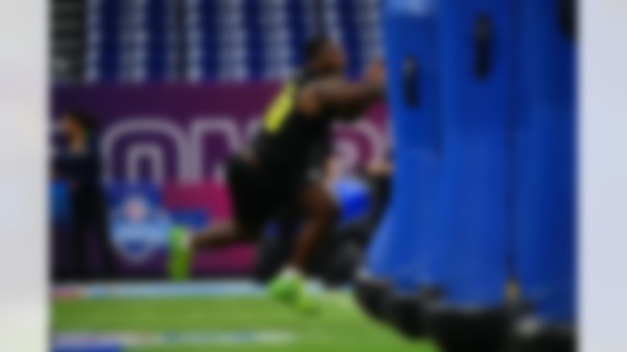 Penn State defensive lineman Zane Durant (08) participates in a drill during the 2026 NFL Scouting Combine on Thursday, February 26, 2026 in Indianapolis, Indiana.