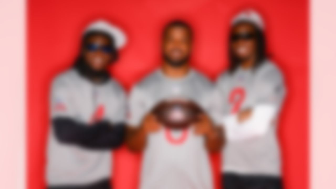 Houston Texans cornerback Kamari Lassiter (4), linebacker Azeez Al-Shaair (0) and safety Calen Bullock (2) pose for a portrait during the 2026 Pro Bowl on Sunday, February 1, 2026 in San Francisco.