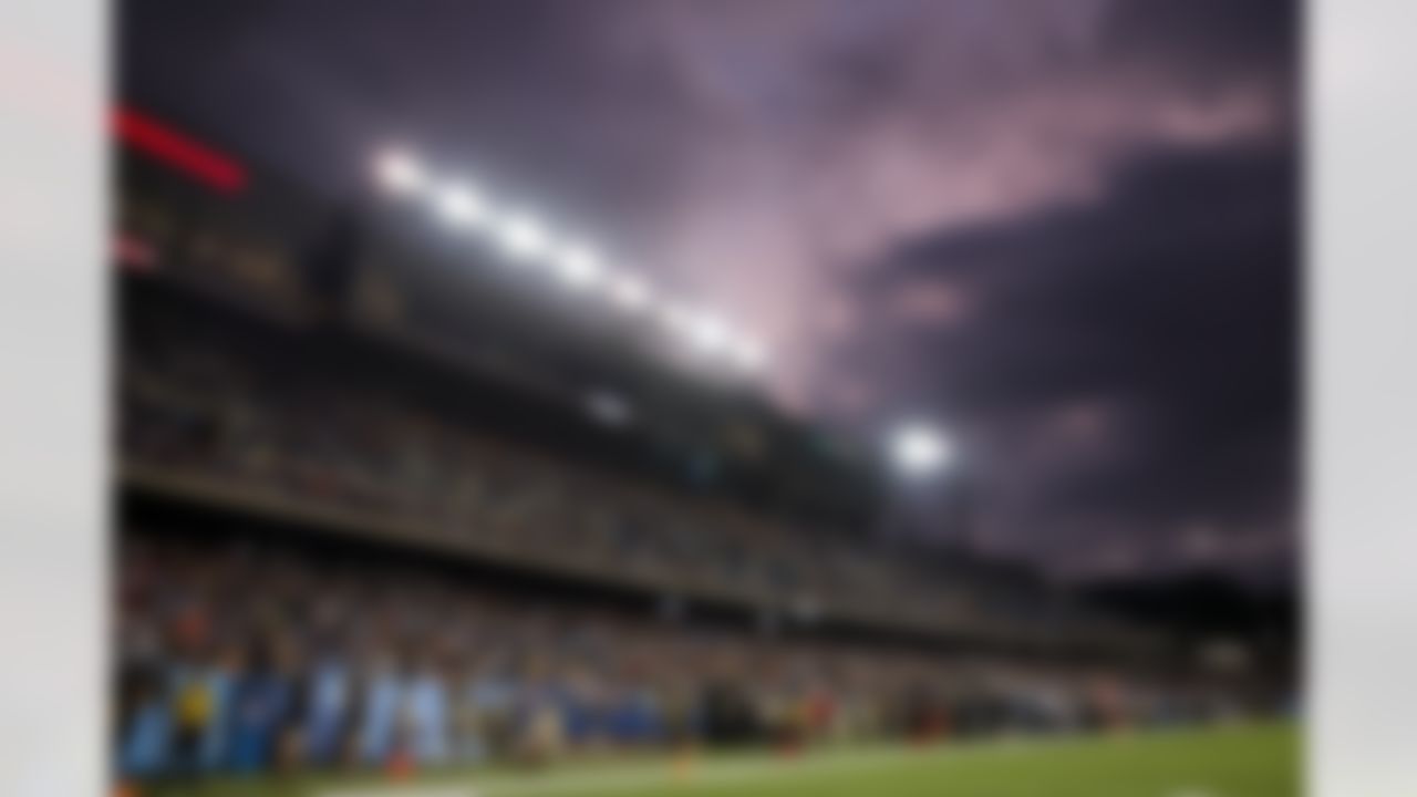 A general view of Tom Benson Hall of Fame Stadium during an NFL football game between the Los Angeles Chargers and Detroit Lions on Thursday, July 31, 2025 in Canton, Ohio.