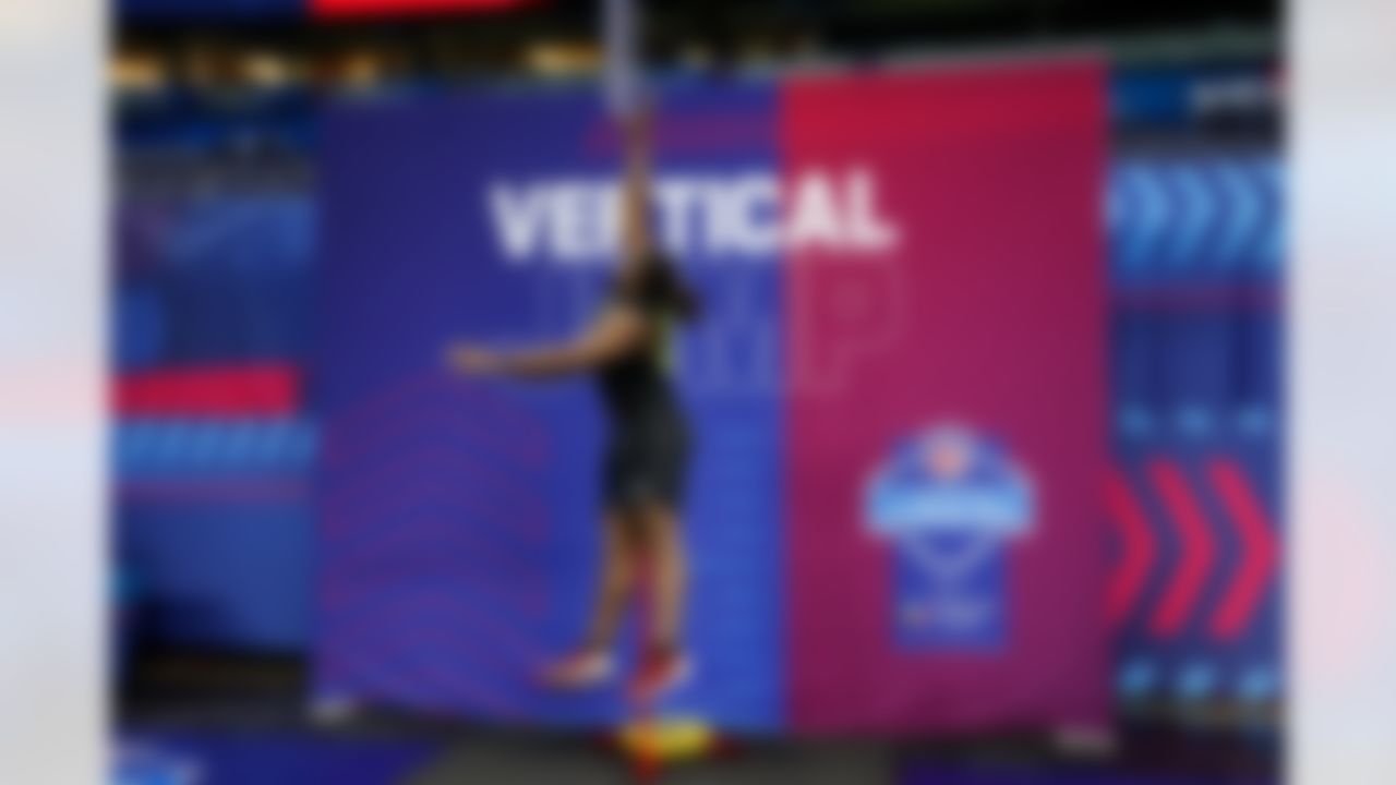 South Carolina defensive lineman Nick Barrett (03) participates in the vertical jump during the 2026 NFL Scouting Combine on Thursday, February 26, 2026 in Indianapolis, Indiana.