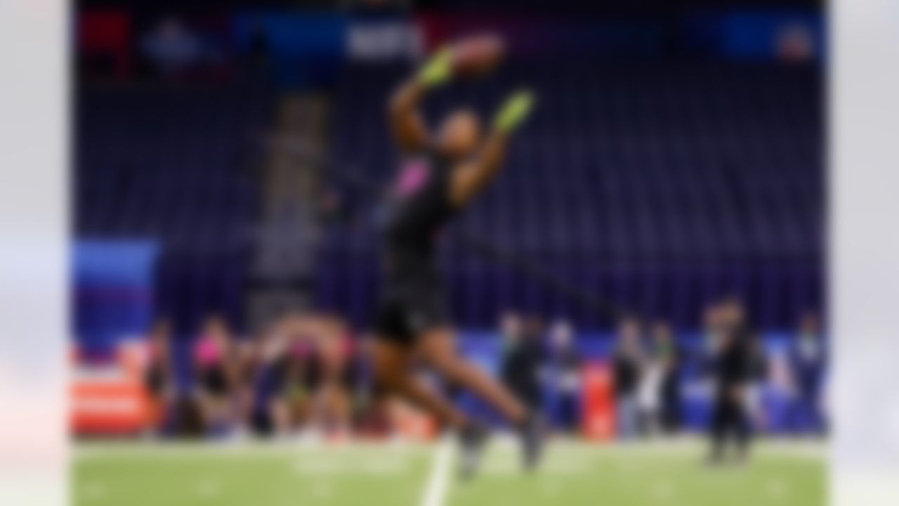 Ohio state defensive back Lorenzo Styles Jr. (50) participates in a drill during the 2026 NFL Scouting Combine on Friday, February 27, 2026 in Indianapolis, Indiana.
