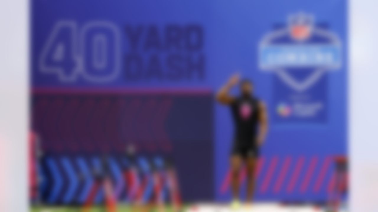 LSU defensive back A.J. Haulcy (36) runs the 40-yard dash during the 2026 NFL Scouting Combine on Friday, February 27, 2026 in Indianapolis, Indiana.