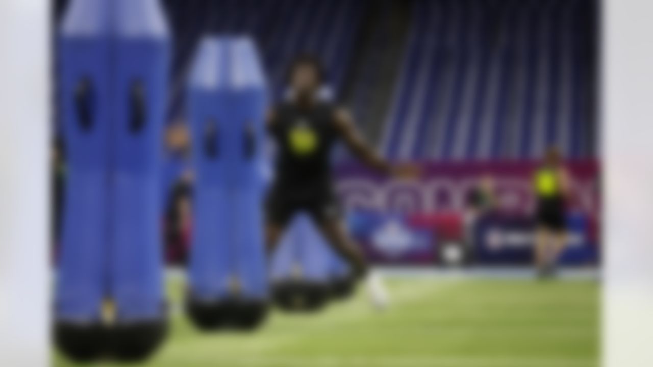 Southern California defensive lineman Anthony Lucas (50) participates in a drill during the 2026 NFL Scouting Combine on Thursday, February 26, 2026 in Indianapolis, Indiana.