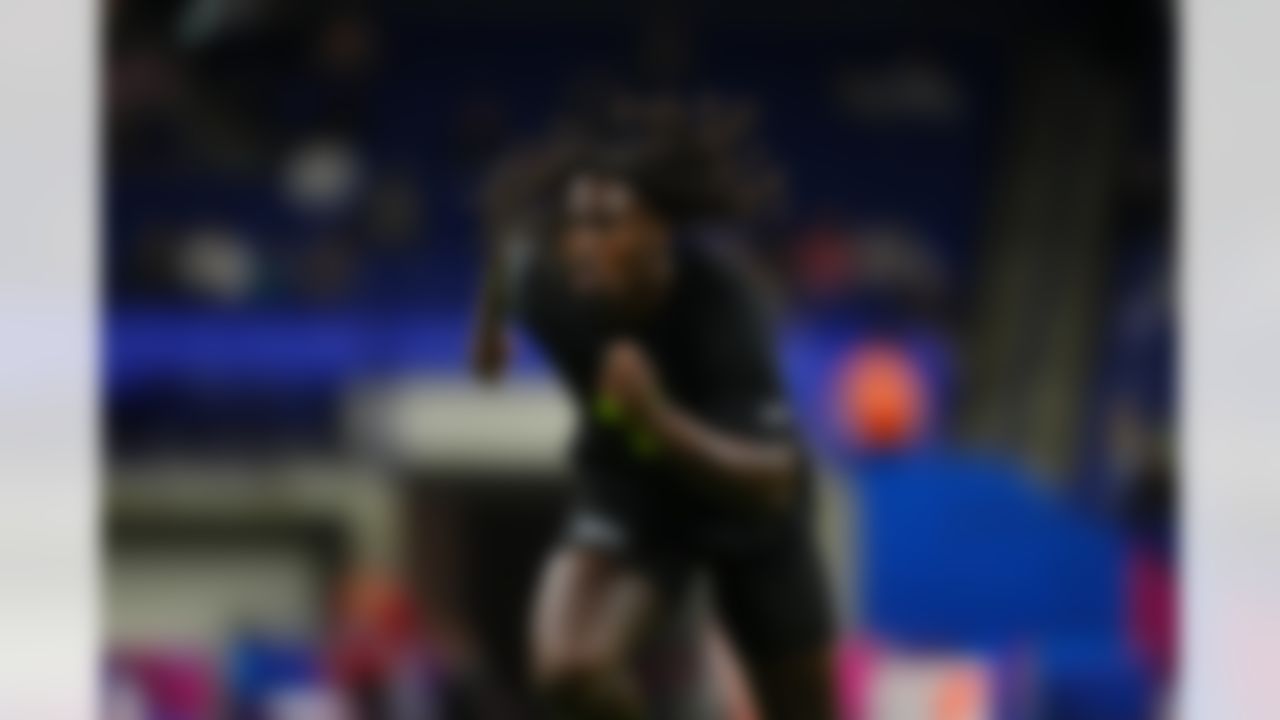 Central Florida defensive lineman Malachi Lawrence (48) participates in a drill during the 2026 NFL Scouting Combine on Thursday, February 26, 2026 in Indianapolis, Indiana.