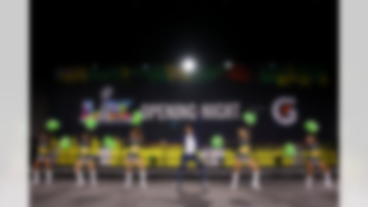 The Seattle Seahawks cheer team performs during Opening Night ahead of Super Bowl LX on Monday, February 2, 2026 in San Jose, California.