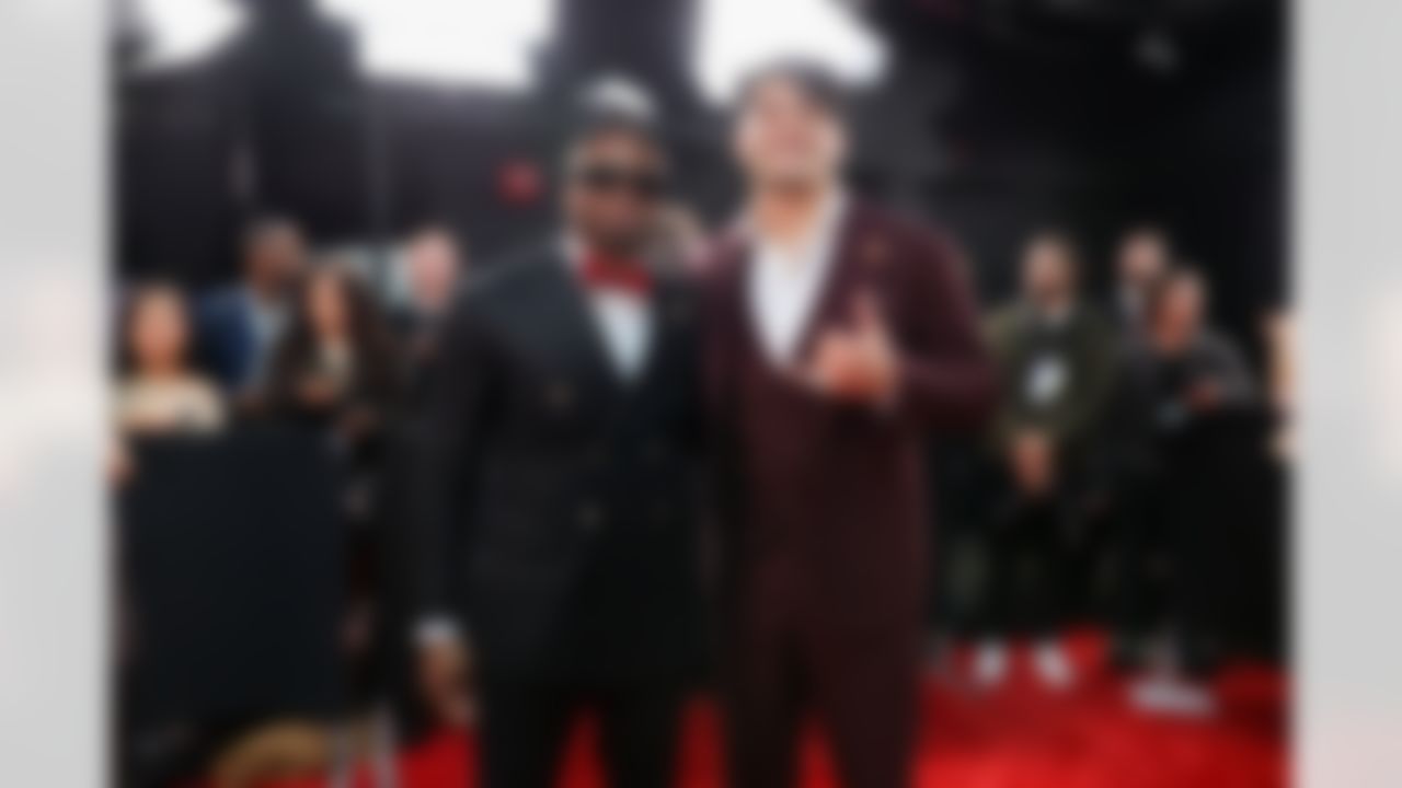 Indianapolis Colts cornerback Kenny Moore II (23) and Los Angeles Rams wide receiver Puka Nacua (12) pose for a photo on the red carpet prior to the NFL Honors awards show on Thursday, February 5, 2026 in San Francisco, California.