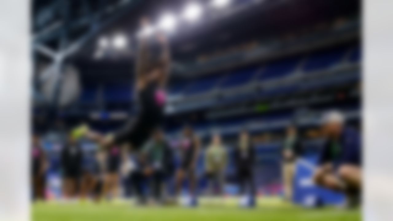 Missouri defensive back Toriano Pride Jr. (26) participates in the broad jump during the 2026 NFL Scouting Combine on Friday, February 27, 2026 in Indianapolis, Indiana.