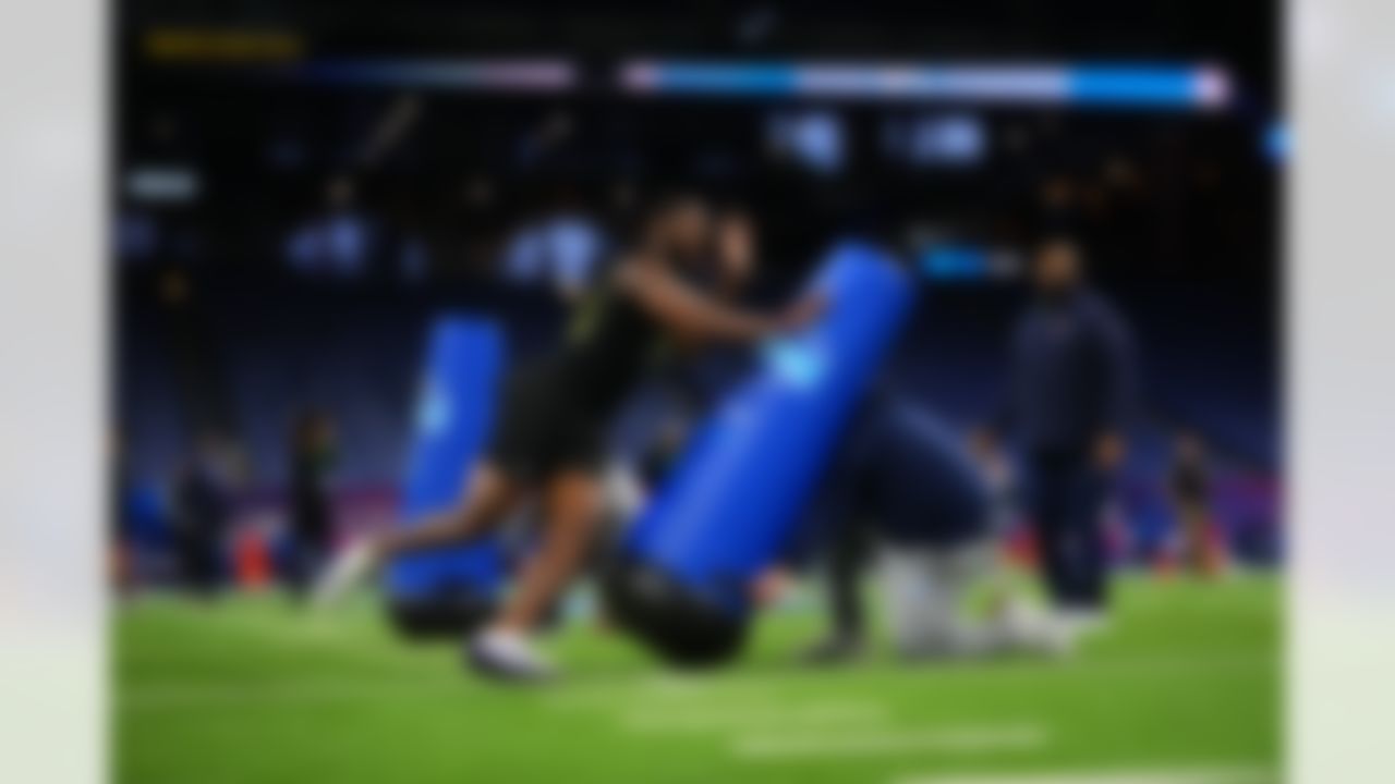 Duke defensive lineman Vincent Anthony Jr. (30) participates in a drill during the 2026 NFL Scouting Combine on Thursday, February 26, 2026 in Indianapolis, Indiana.