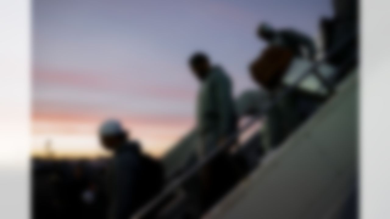 The Seattle Seahawks arrive at San Jose Mineta International Airport ahead of Super Bowl LX on Sunday, February 1, 2026 in San Jose, Calif.