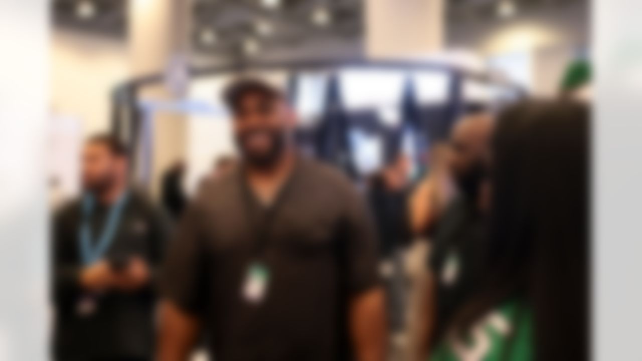 Philadelphia Eagles defensive end Brandon Graham (55) smiles at Radio Row ahead of the Super Bowl 60 football game on Wednesday, February 4, 2026 in San Francisco.