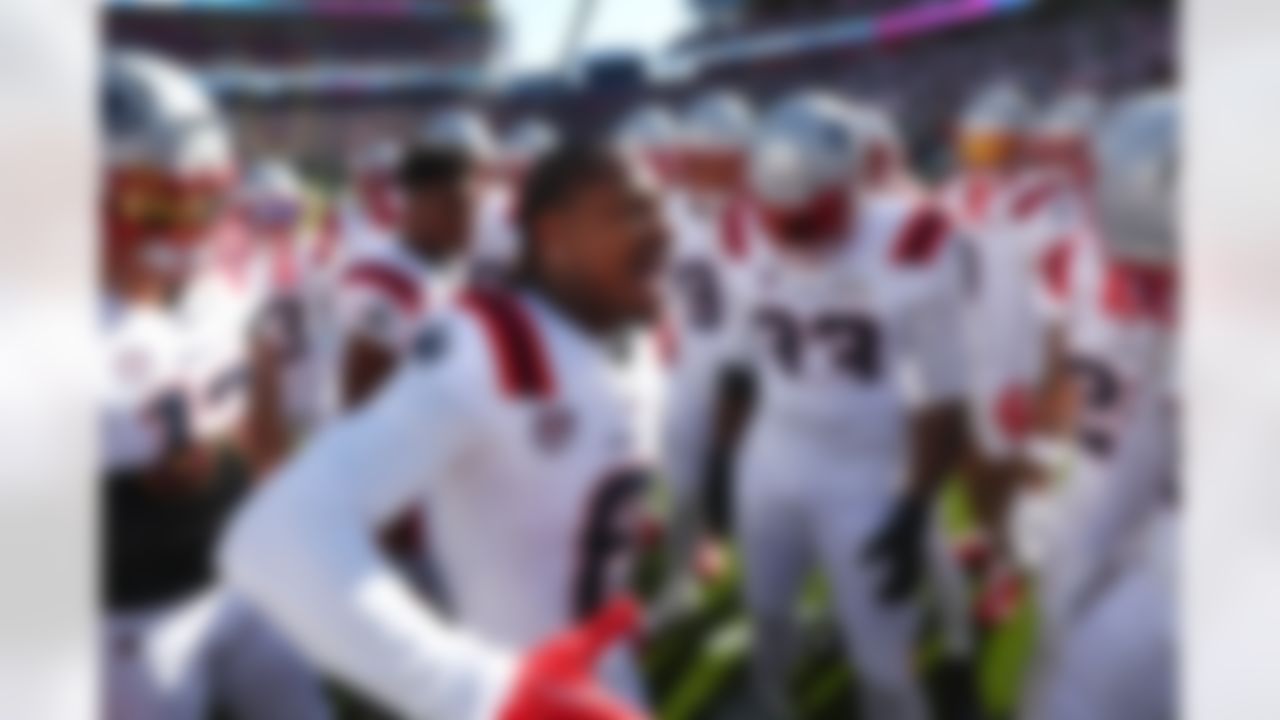 New England Patriots wide receiver Stefon Diggs (8) leads his team in the huddle prior to the NFL Super Bowl LX football game against the Seattle Seahawks on Sunday, February 8, 2026 in Santa Clara, Calif.