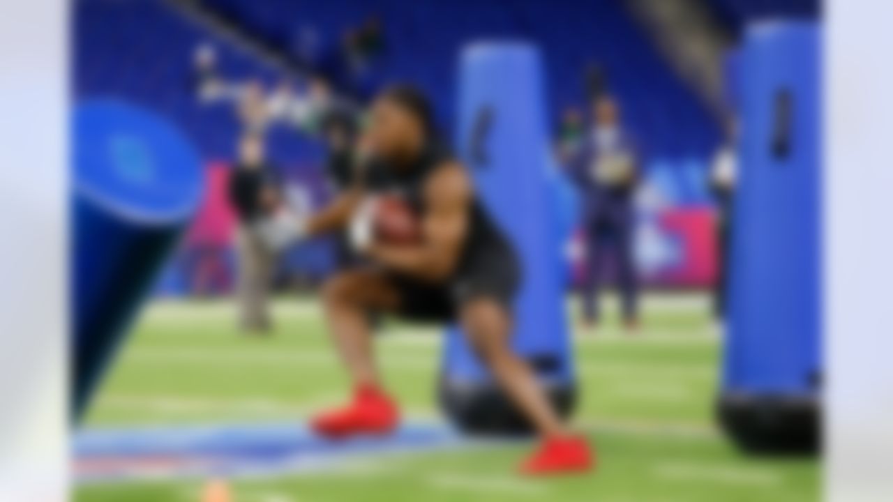 Notre Dame running back Jadarian Price (15) participates in a drill during the 2026 NFL Scouting Combine on Saturday, February 28, 2026 in Indianapolis, Indiana.