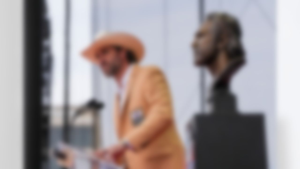 Hall of Fame inductee Jared Allen speaks during the Pro Football Hall of Fame Class of 2025 Enshrinement Ceremony on Saturday, August 2, 2025 in Canton, Ohio.