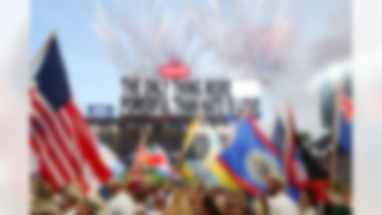 The scoreboard is seen during the half time show during the NFL Super Bowl LX football game between the Seattle Seahawks and the New England Patriots on Sunday, February 8, 2026 in Santa Clara, Calif.
