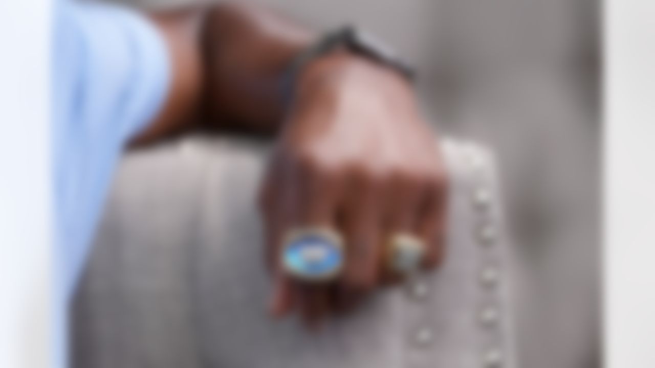 A detail view of rings of Hall of Fame enshrinee Lynn Swann during the Pro Football Hall of Fame Class of 2025 Enshrinement Ceremony on Saturday, August 2, 2025 in Canton, Ohio.