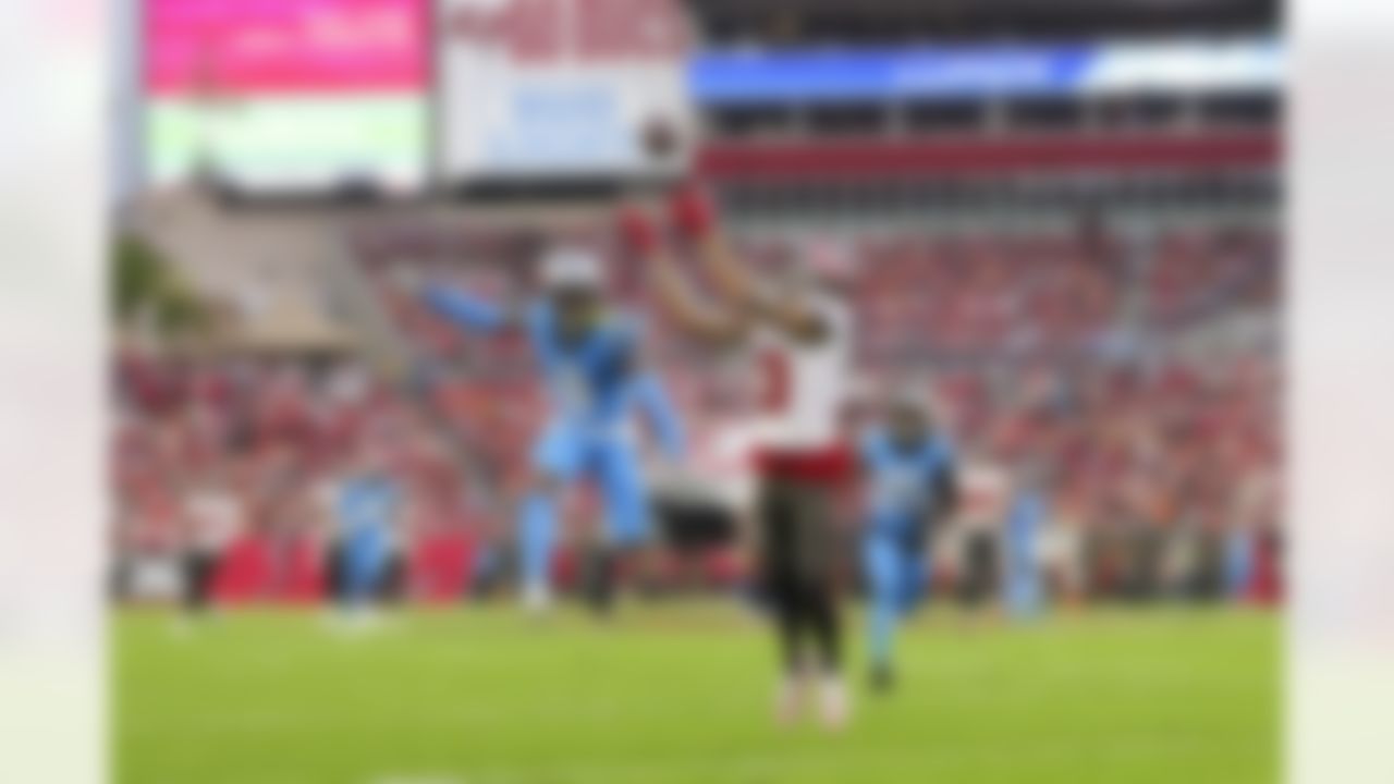 Tampa Bay Buccaneers wide receiver Mike Evans (13) completes a catch during an NFL football game against the Carolina Panthers on Sunday, December 3, 2023 in Tampa, Florida.