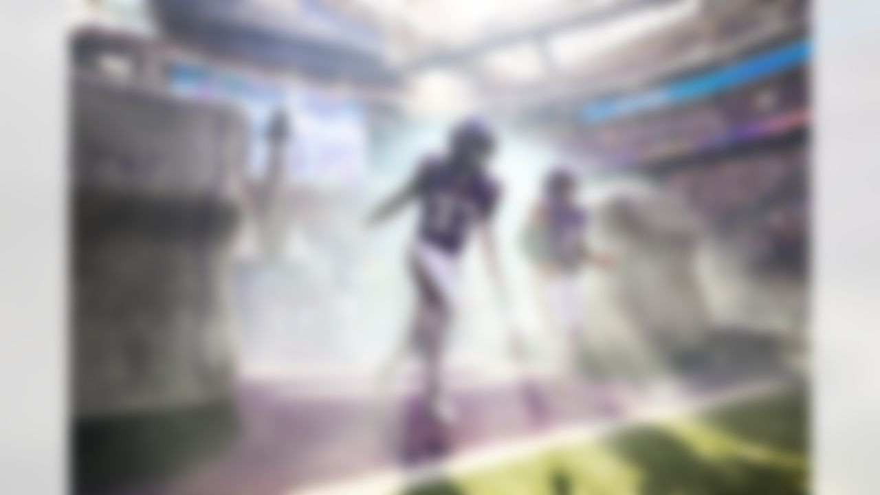 Minnesota Vikings safety Tavierre Thomas (37) runs onto the field during team entrances prior to an NFL football game against the Philadelphia Eagles on Sunday, October 19, 2025 in Minneapolis, Minnesota. (Kevin Sabitus/NFL)
