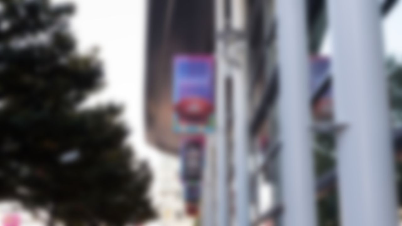 Sausalito image used as decor on a streetpole banner outside the Media Center and Super Bowl Experience.