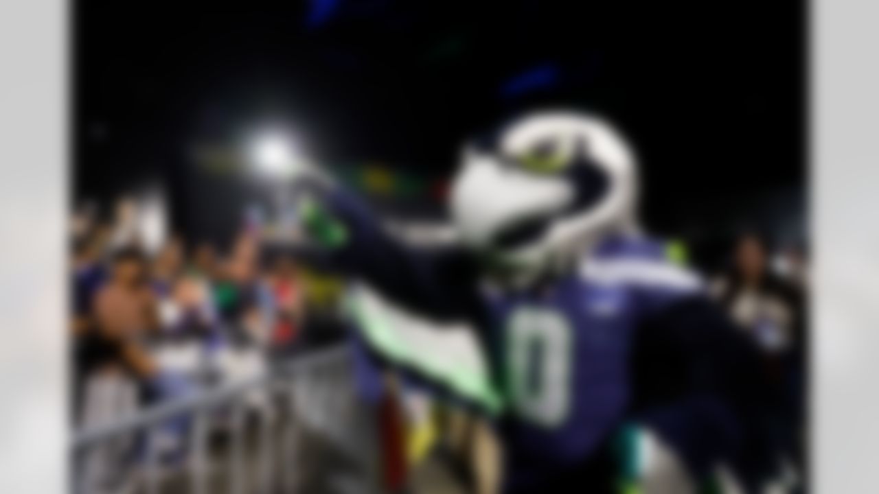 The Seattle Seahawks mascot Blitz is seen during Opening Night ahead of Super Bowl LX on Monday, February 2, 2026 in San Jose, California.