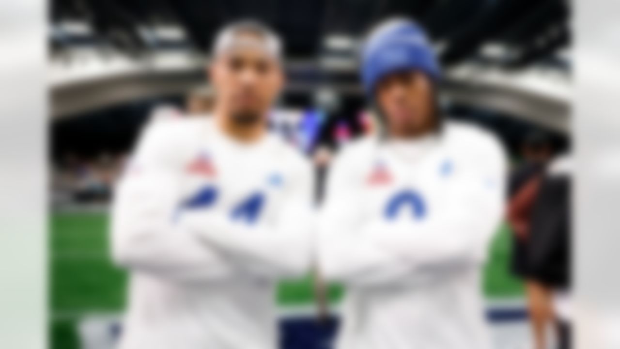 Detroit Lions wide receiver Amon-Ra St. Brown (14) and running back Jahmyr Gibbs (0) look on prior to the 2026 Pro Bowl Game on Tuesday, February 3, 2026 in San Francisco, California.