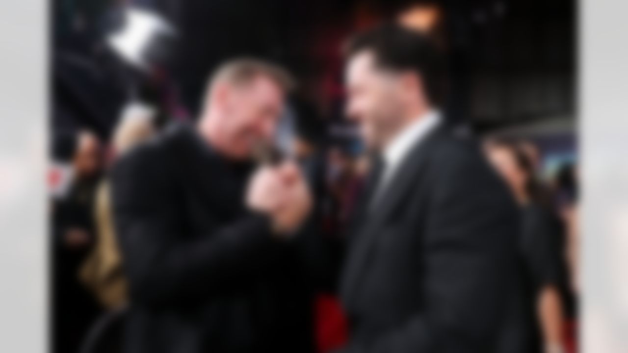 Jacksonville Jaguars head coach Liam Coen and Tampa Bay Buccaneers quarterback Baker Mayfield (6) embrace on the red carpet prior to the NFL Honors awards show on Thursday, February 5, 2026 in San Francisco, California.