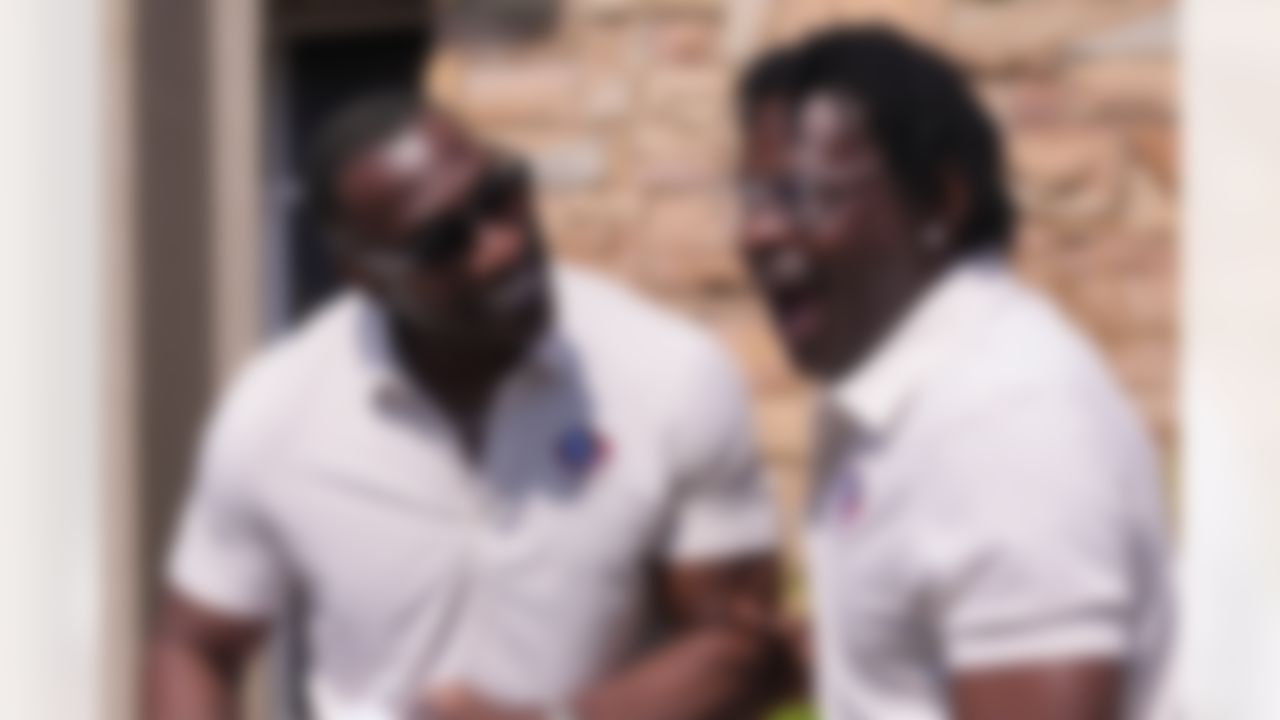 Hall of Famers Shannon Sharpe and Michael Irvin at the Pro Football Hall of Fame on Friday, August 1, 2025, in Canton, Ohio.