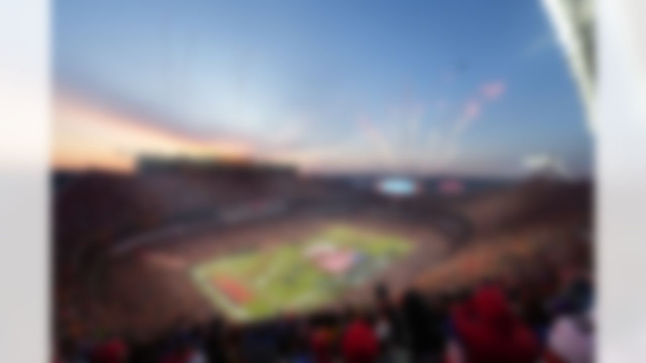 A wide view of Arrowhead Stadium is shown prior to an NFL football game between the Buffalo Bills and Kansas City Chiefs on Sunday, January 26, 2025 in Kansas City, Missouri.