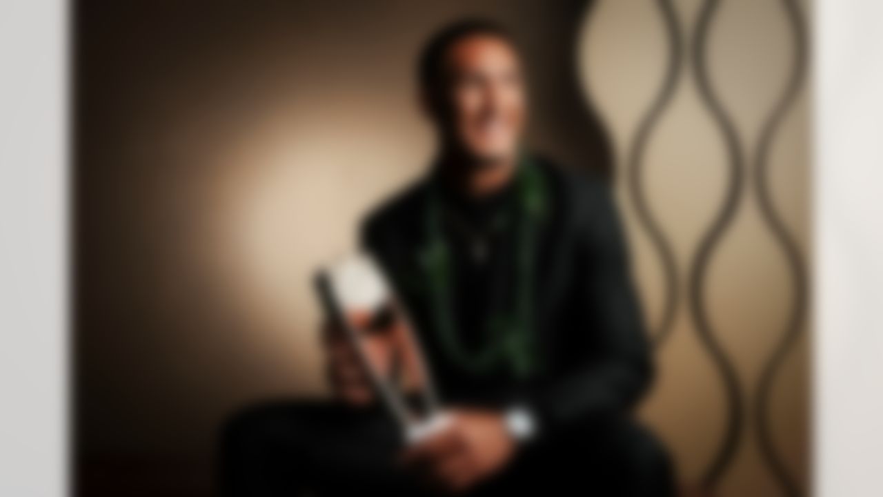 AP Offensive Rookie of the Year Carolina Panthers wide receiver Tetairoa McMillan (4) poses for a portrait during the NFL Honors awards show on Thursday, February 5, 2026 in San Francisco.