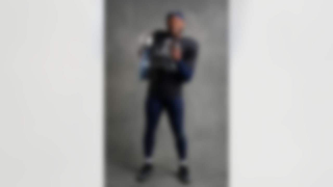 Seattle Seahawks linebacker Ernest Jones IV (13) poses for a portrait with the Vince Lombardi Trophy after the NFL Super Bowl LX football game against the New England Patriots on Sunday, February 8, 2026 in Santa Clara, Calif.