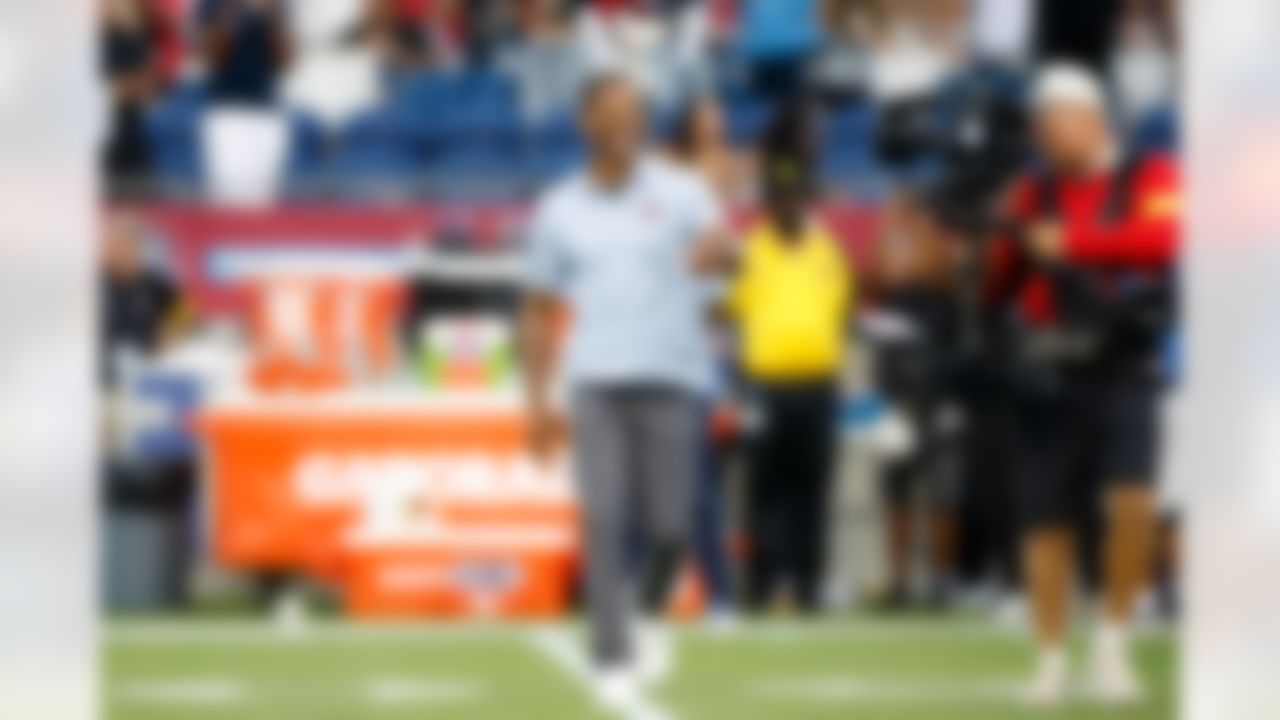 Hall of Fame inductee Eric Allen walks out prior to an NFL football game between the Los Angeles Chargers and Detroit Lions on Thursday, July 31, 2025 in Canton, Ohio.