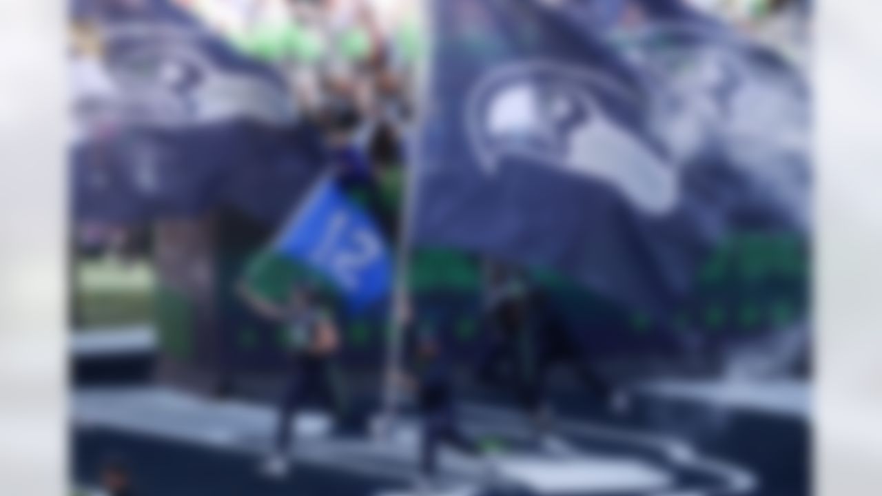 Seattle Seahawks players take the field prior to the NFL Super Bowl LX football game against the New England Patriots on Sunday, February 8, 2026 in Santa Clara, Calif.