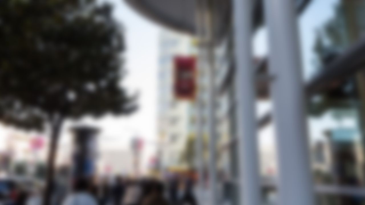 Alamo Square Park image used as decor outside the Media Center and Super Bowl Experience.