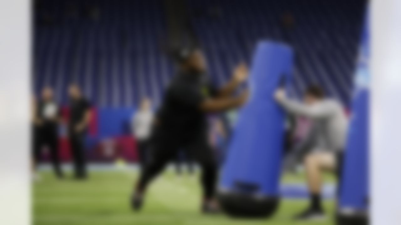 Ohio State defensive lineman Kayden McDonald (21) participates in a drill during the 2026 NFL Scouting Combine on Thursday, February 26, 2026 in Indianapolis, Indiana.