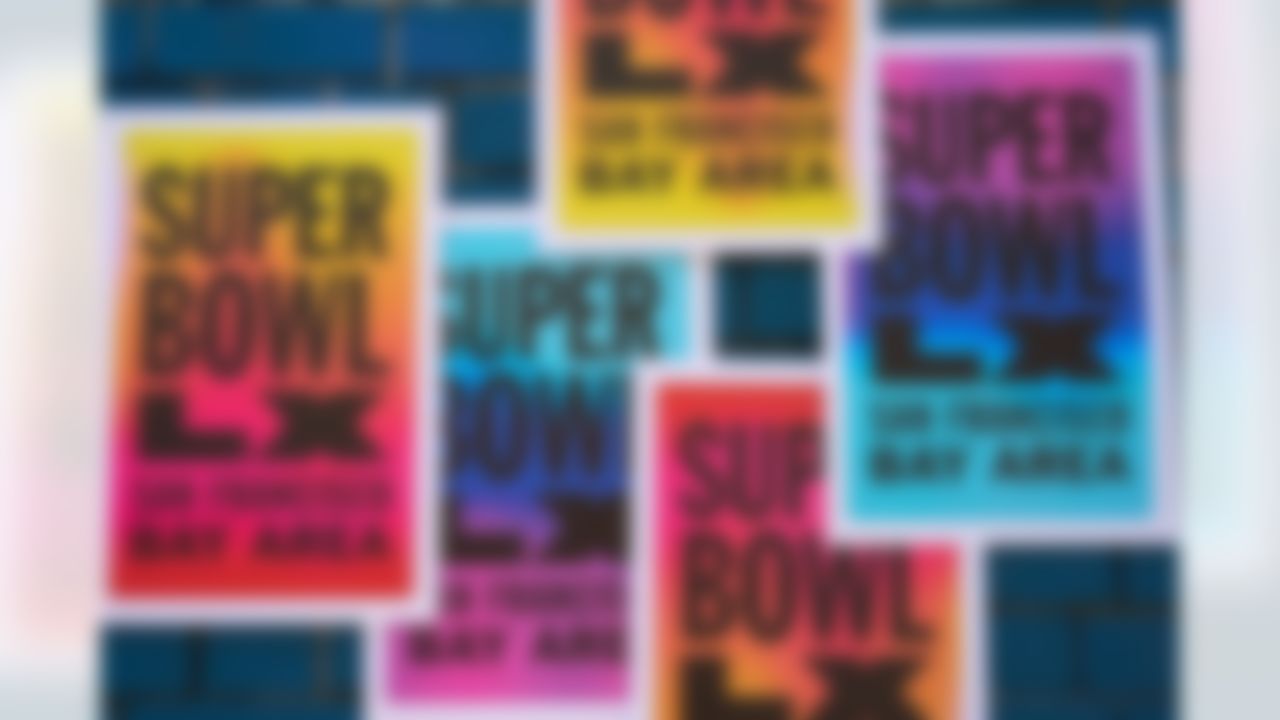 Detail view of posters promoting Super Bowl.