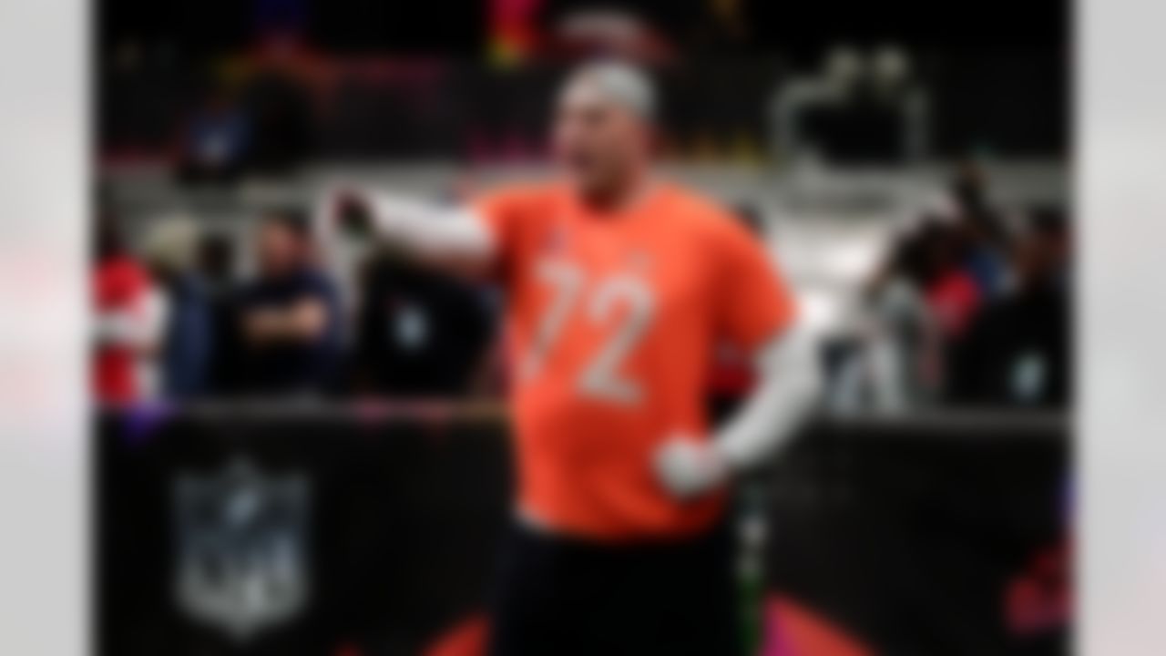 Denver Broncos offensive tackle Garett Bolles (72) gestures during the 2026 Pro Bowl Skills Challenge on Monday, February 2, 2026 in San Francisco.