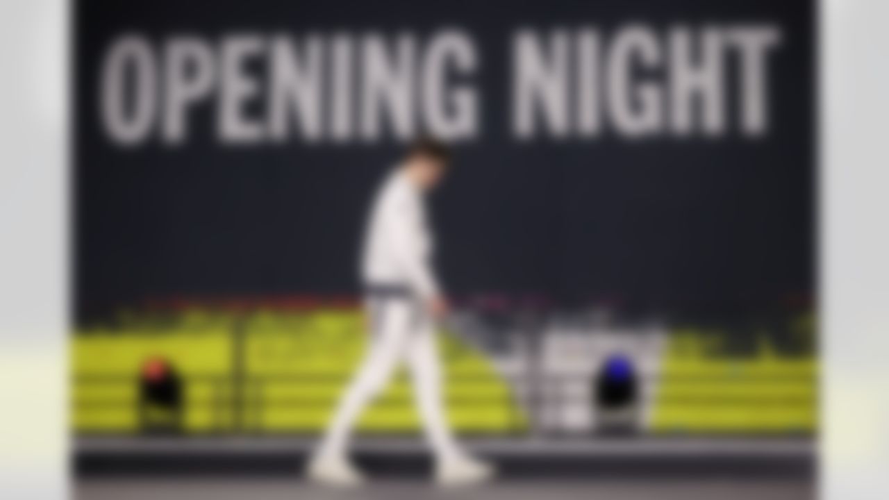 New England Patriots quarterback Drake Maye (10) walks on stage during Opening Night ahead of Super Bowl LX on Monday, February 2, 2026 in San Jose, California.