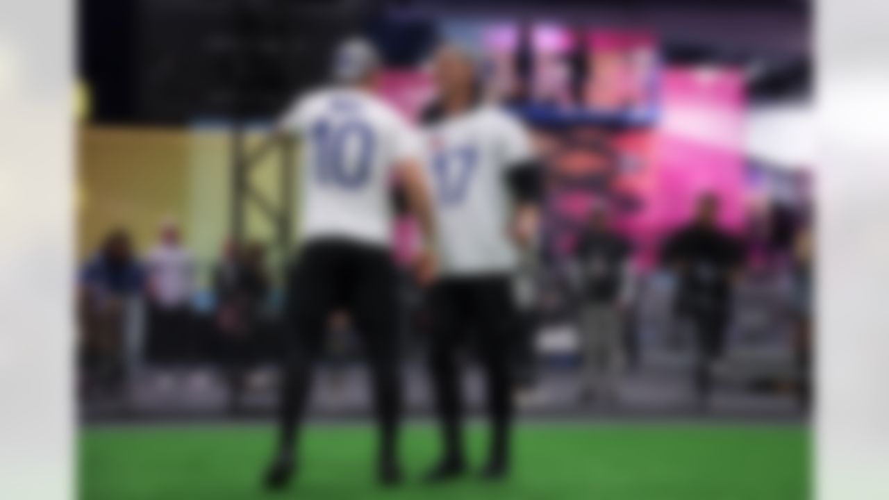 Washington Commanders punter Tress Way (10) and Dallas Cowboys kicker Brandon Aubrey (17) interact with \during the 2026 Pro Bowl Skills Challenge on Monday, February 2, 2026 in San Francisco.